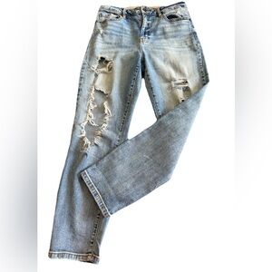 OASIS by EUNINA High Rise Distressed Straight Leg Denim Jeans Juniors 9  31x28